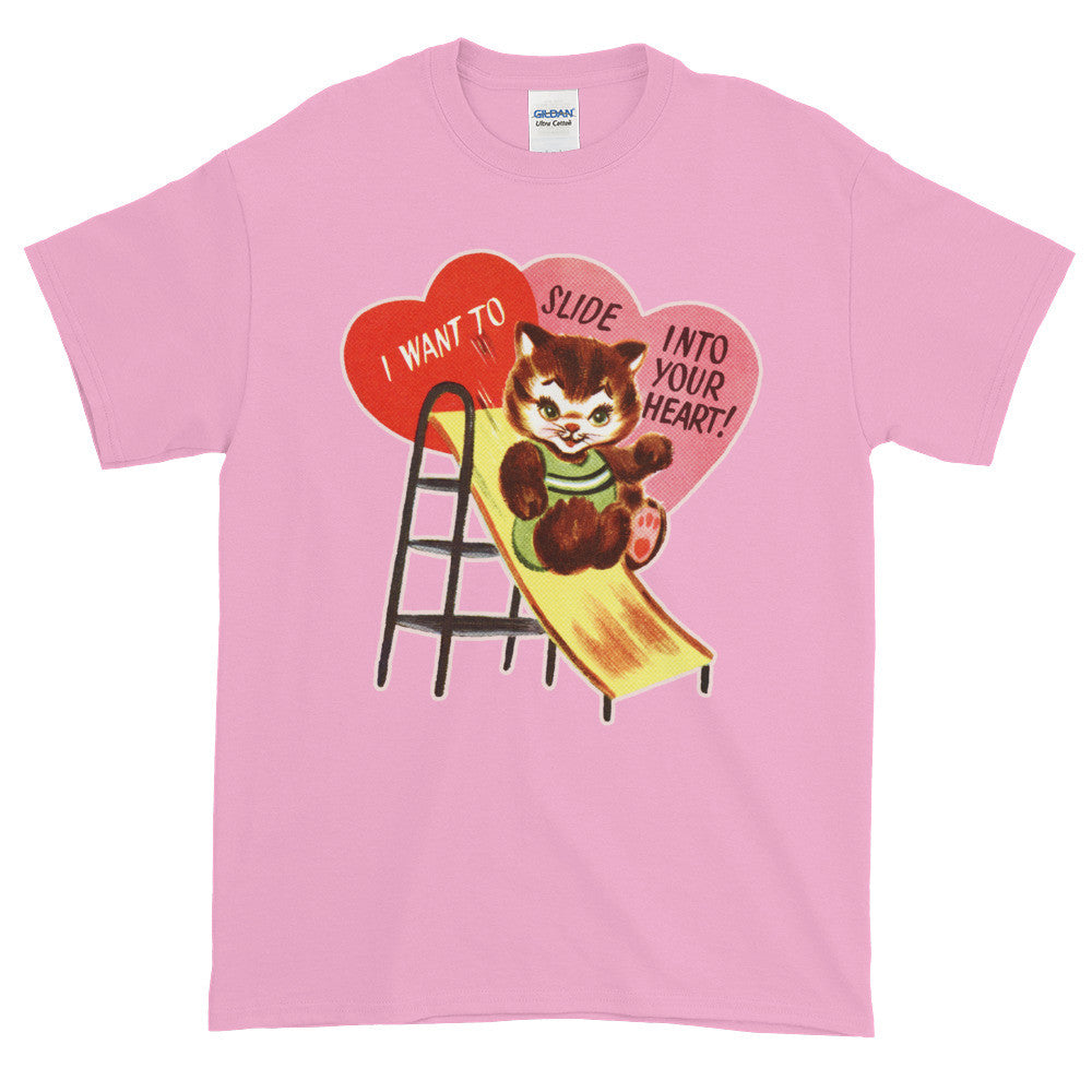 Retro Valentine Slide Into Your Heart Adult Unisex T-shirt