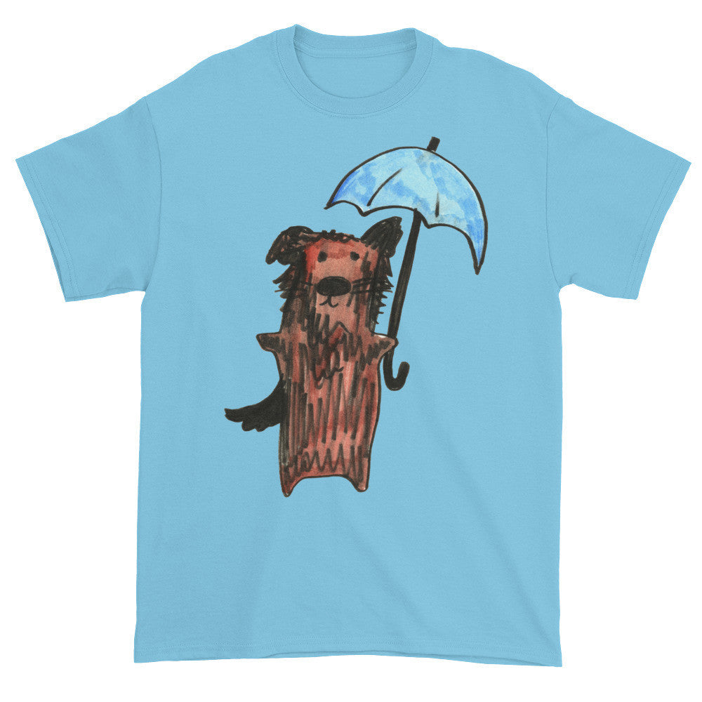 Whimsical Shaggy Dog with Blue Umbrella Unisex T-shirt