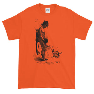 Beautiful Nude Violinist with Puppy Dog in the Rain Adult Unisex T-shirt