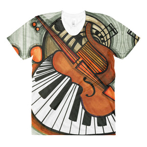 Music Lovers Piano & Violin Full Bleed women’s crew neck t-shirt