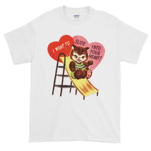 Retro Valentine Slide Into Your Heart Adult Unisex T-shirt