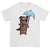 Whimsical Shaggy Dog with Blue Umbrella Unisex T-shirt