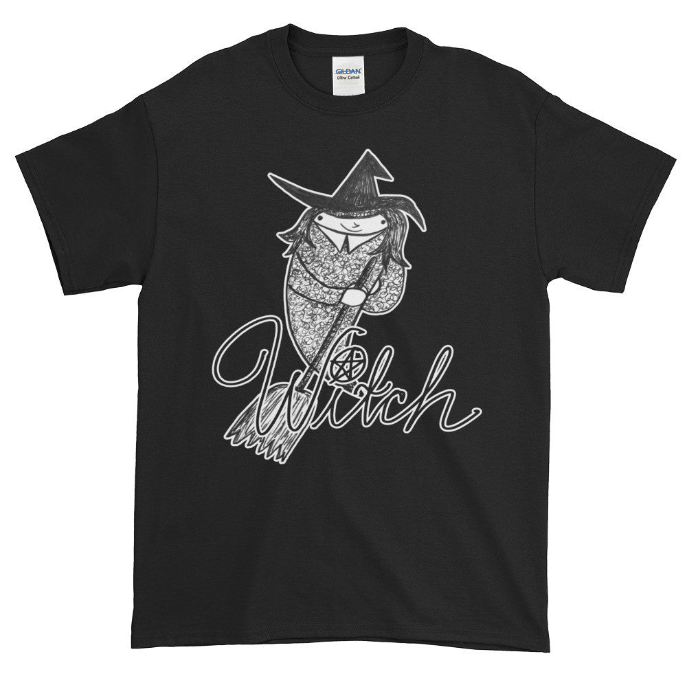 Whimsical Witch with Broom Adult Unisex T-shirt