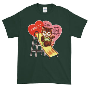 Retro Valentine Slide Into Your Heart Adult Unisex T-shirt