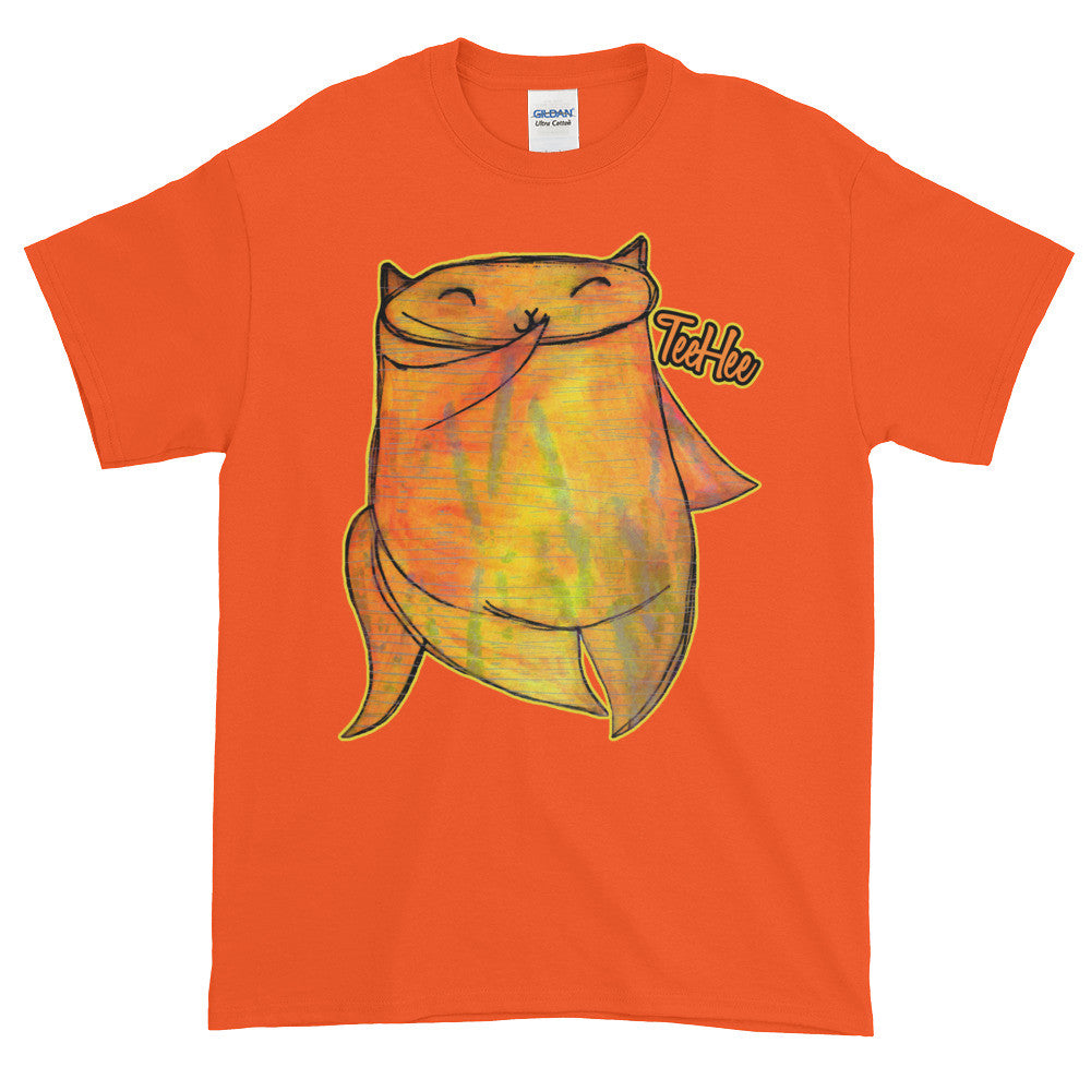 TeeHee Shy Cute Chubby Orange Kitty Cat Adult Unisex T-shirt