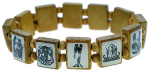 Ancient Egyptian Symbols Brown Wood Stretch Prayer Bracelet