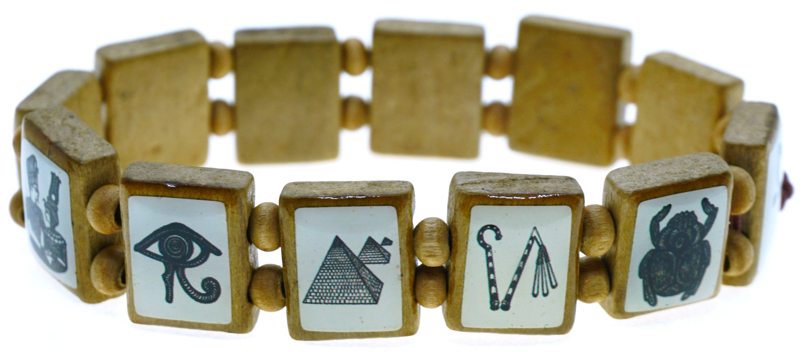 Ancient Egyptian Symbols Brown Wood Stretch Prayer Bracelet