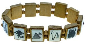 Ancient Egyptian Symbols Brown Wood Stretch Prayer Bracelet