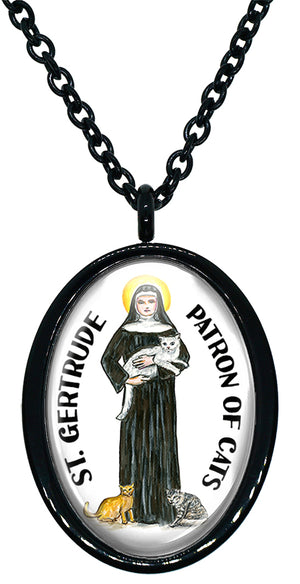 My Altar Saint Gertrude Patron of Cats Stainless Steel Pendant Necklace
