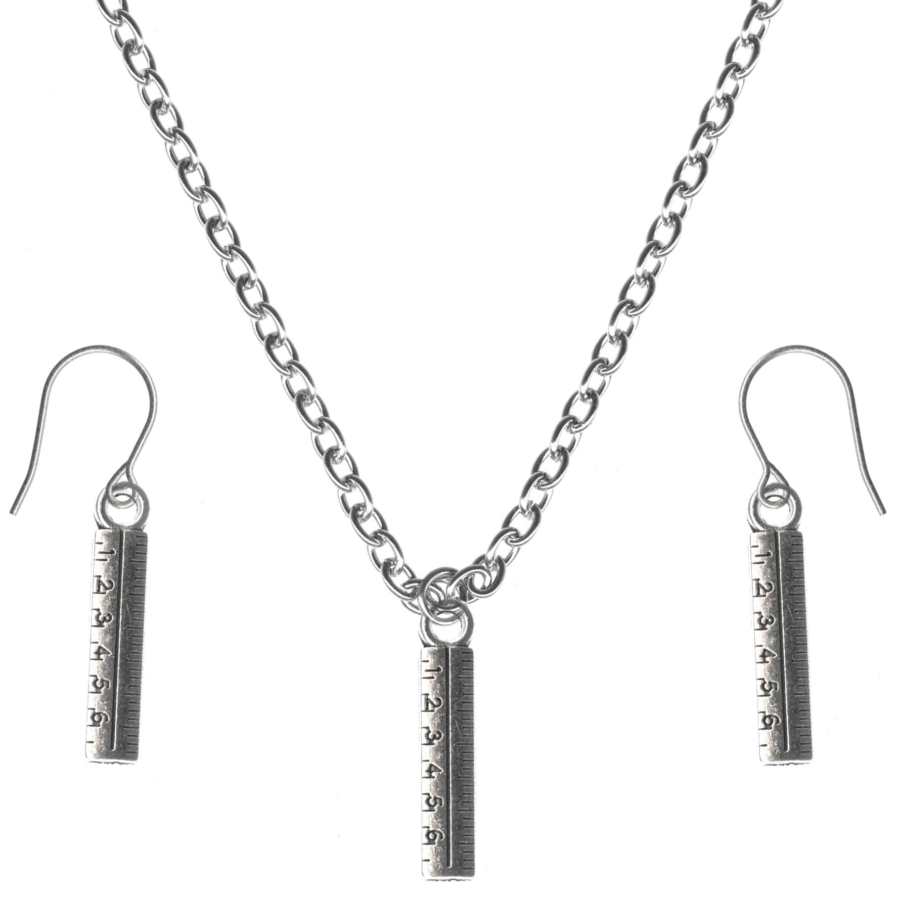 Ruler Charms Steel Chain Necklace and Hypoallergenic Titanium Earrings Set