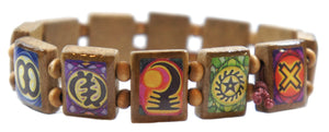 My Altar Ancient Adinkra Symbols Prayer Brown Wood Stretch Bracelet