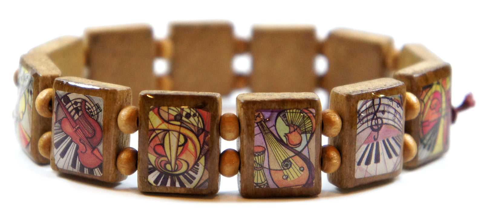 Music Lovers Brown Wood Stretch Prayer Bracelet