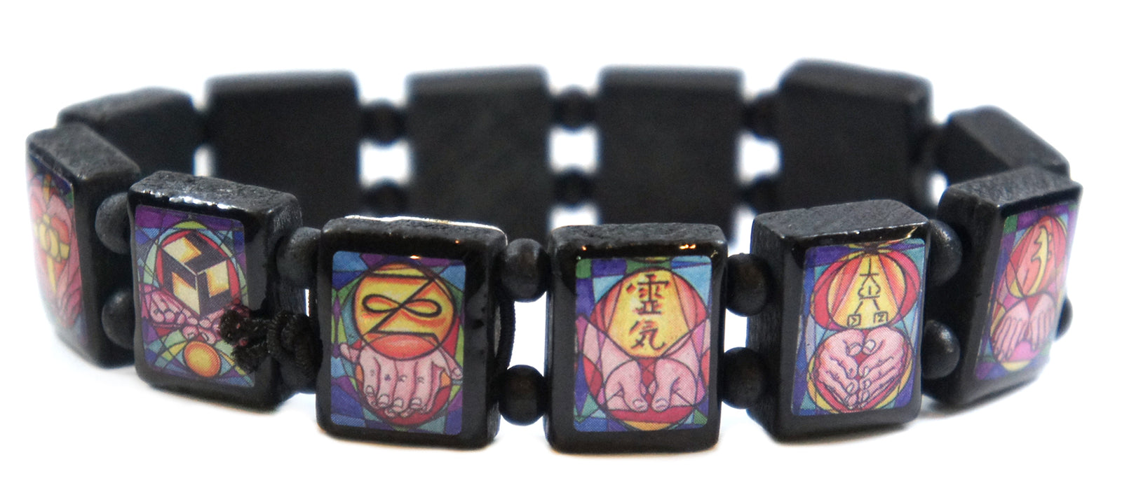 Reiki Symbols Black Wood Stretch Prayer Bracelet