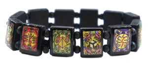 Animal Reiki Healing Symbols Black Wood Stretch Prayer Bracelet