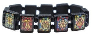 Animal Reiki Healing Symbols Black Wood Stretch Prayer Bracelet
