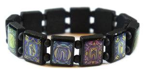 Rune Symbols Cool Tones Black Wood Stretch Prayer Bracelet