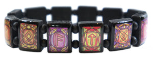 Rune Symbols Warm Tones Black Wood Stretch Prayer Bracelet